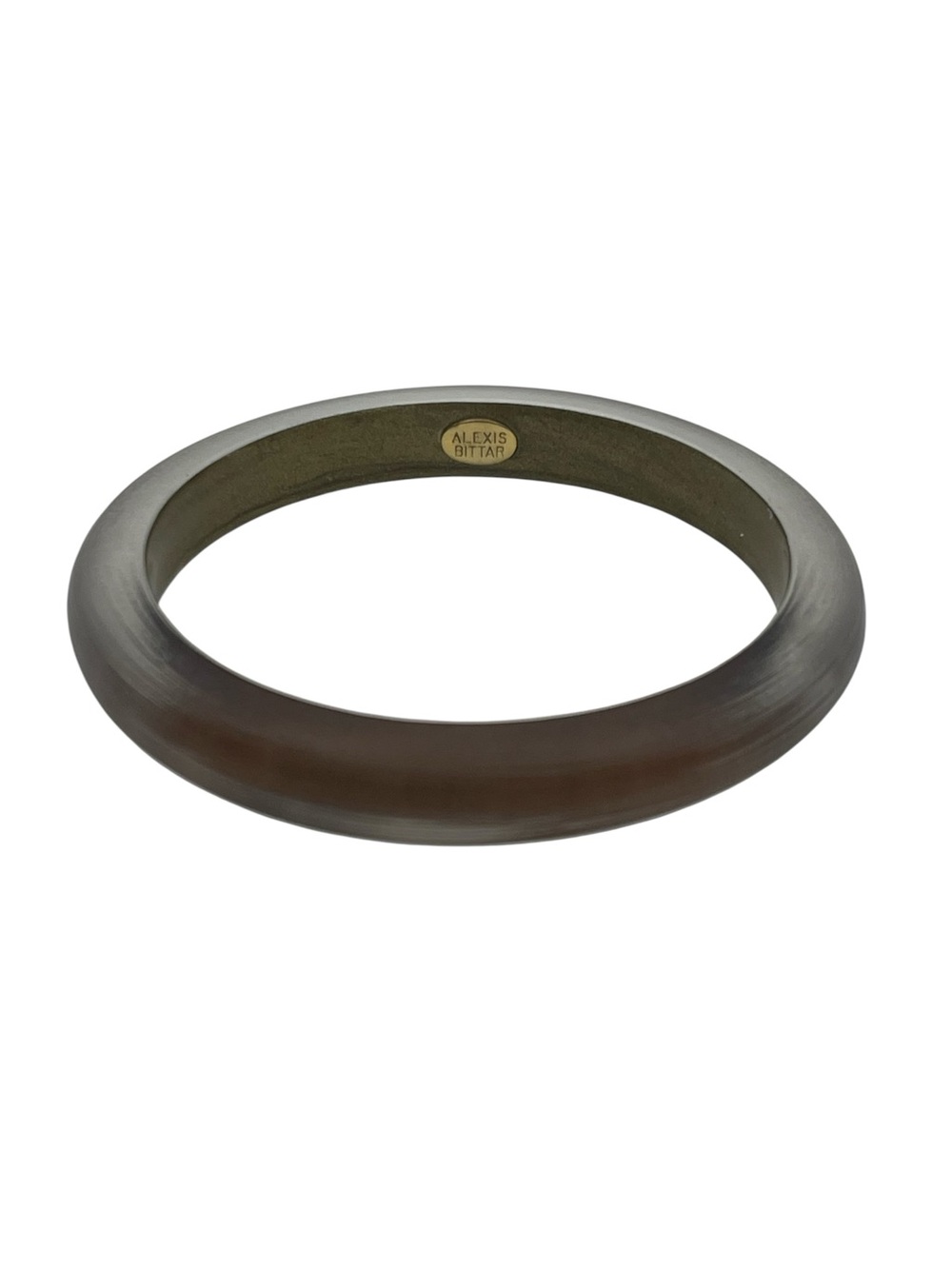 Alexis Bittar brown lucite gold tone clear textured bangle bracelet